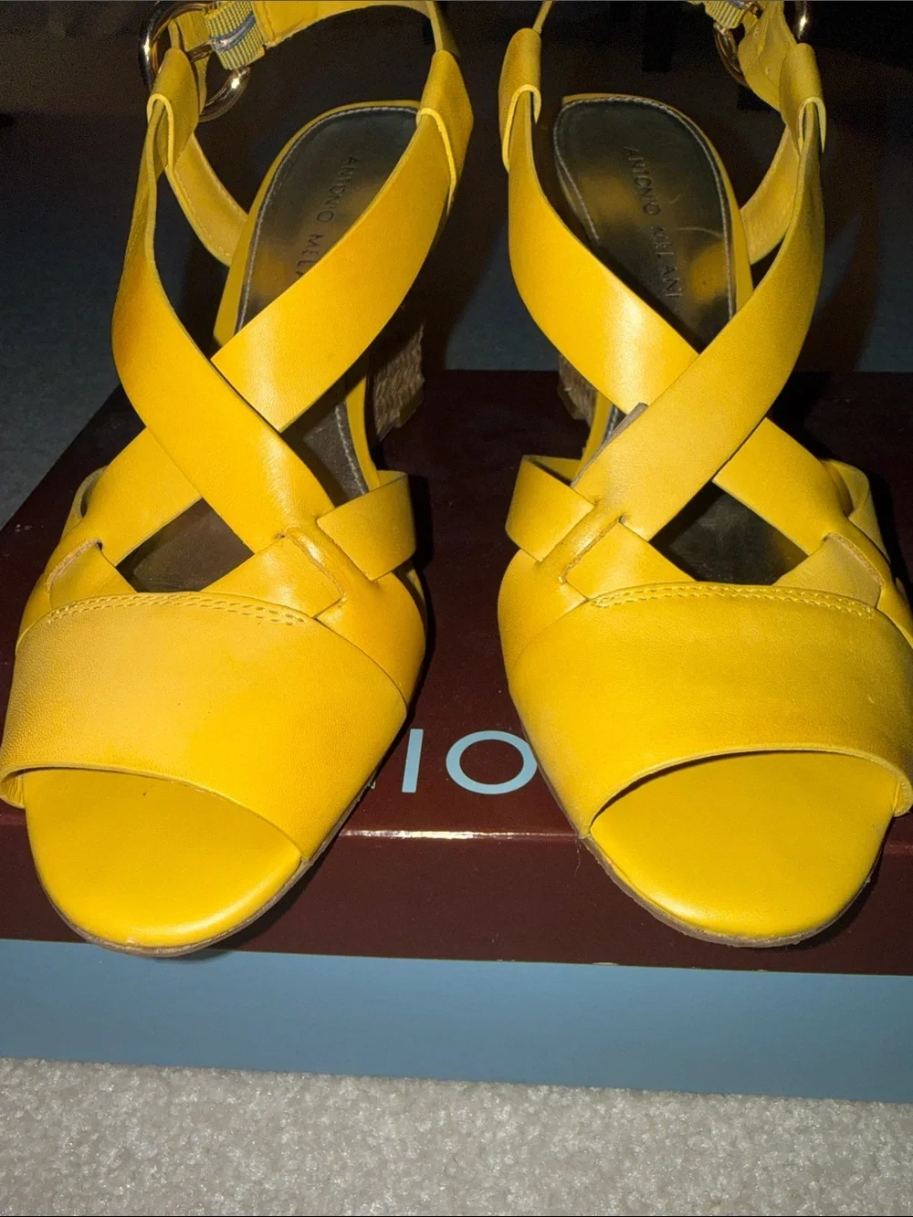 Antonio Melani Daphney Yellow Leather Espadrille Wedges Size 9.5